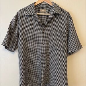 Black and White Casual Button Down Shirt with Checkered Pattern